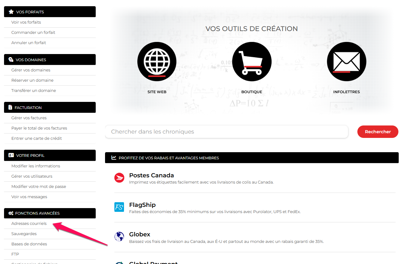 Adresses courriels sur Espace membre Adresses courriels sur Espace membre