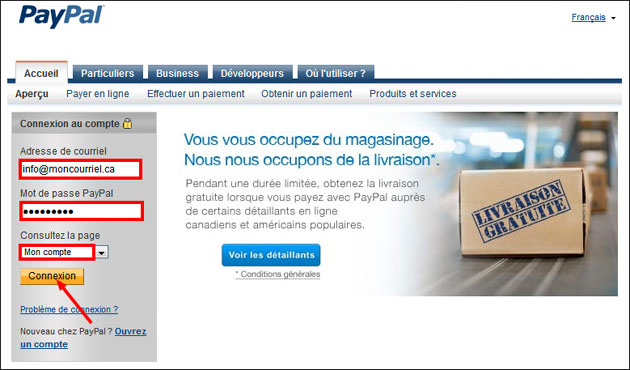 Accéder à son compte PayPal