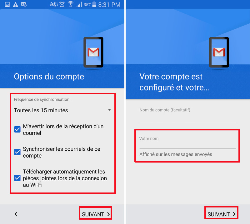 Gmail Options synchronisation