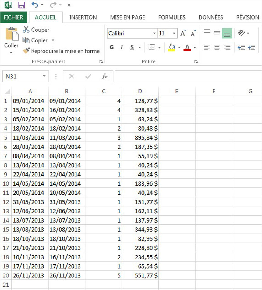 Copier un rapport dans un fichier Excel