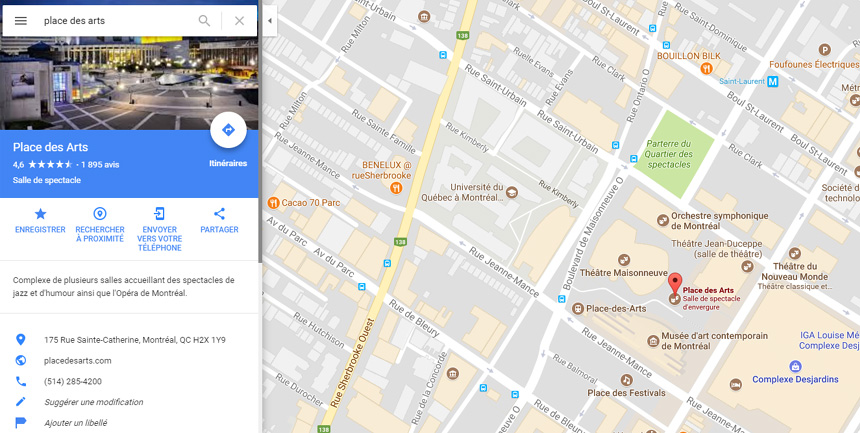 Place des Arts Google Maps