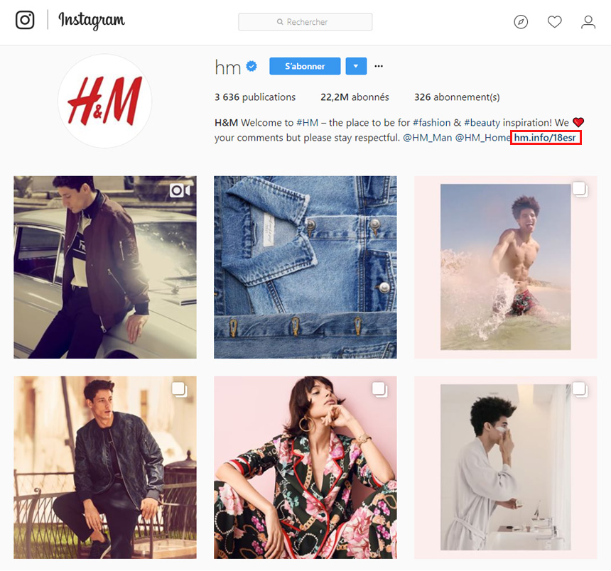 Page Instagram H&M