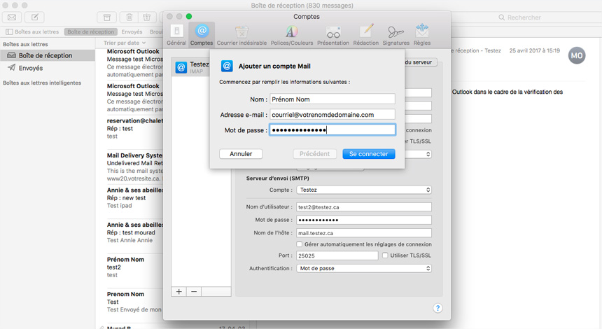 Mac Mail Ajout informations compte