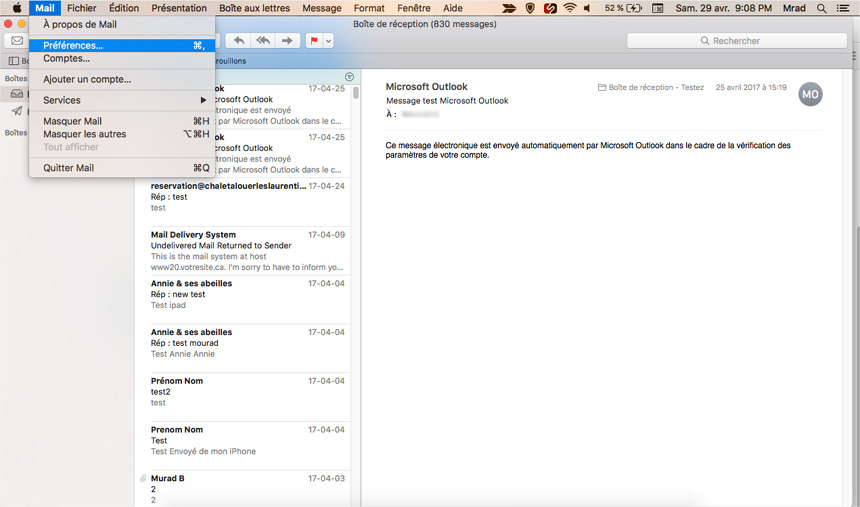 Mac Mail Configuration courriel nom de domaine