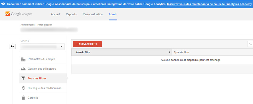 Nouveau filtre Google Analytics