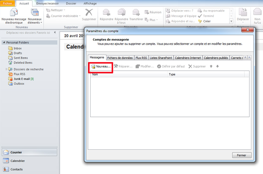 Outlook 2010 Nouveau compte