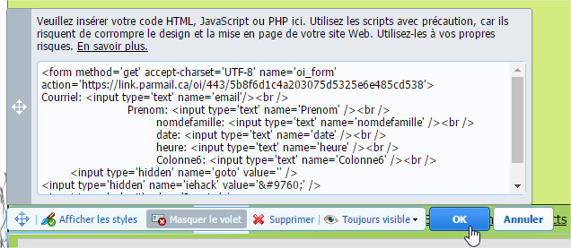 insérer code HTML