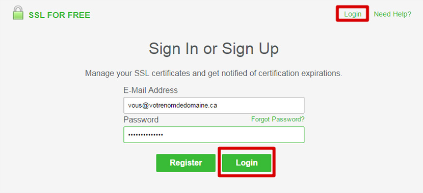 SSL for free Login