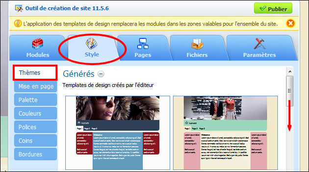 Choix de templates de site Web