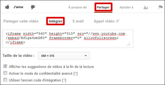 Intégrer vidéos YouTube